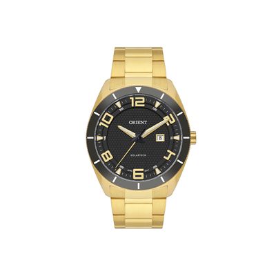 relógio masculino orient solartech analógico calendário mgss1282 p2kx dourado