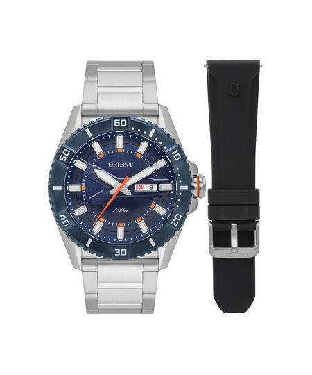 kit relógio masculino orient analógico calendário mbss1483d1sx prateado UNICO kit relógio masculino orient analógico calendário mbss1483d1sx prateado UNICO