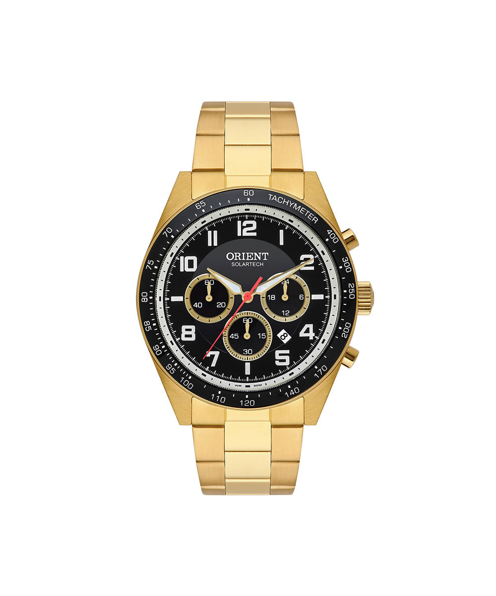 relógio masculino orient solartech cronógrafo mgssc047 p2kx dourado