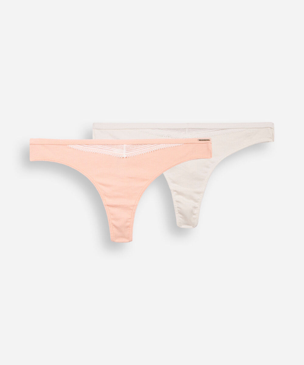 kit de 2 calcinhas femininas em malha canelada colorido