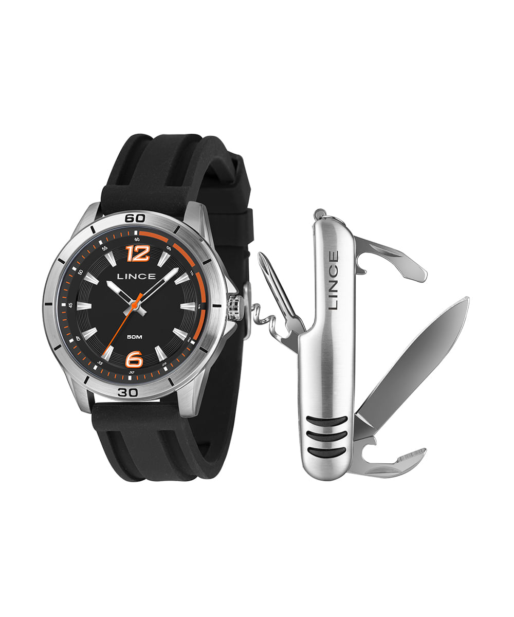 kit relógio masculino lince analógico mrpm004l46k0amp2px prateado