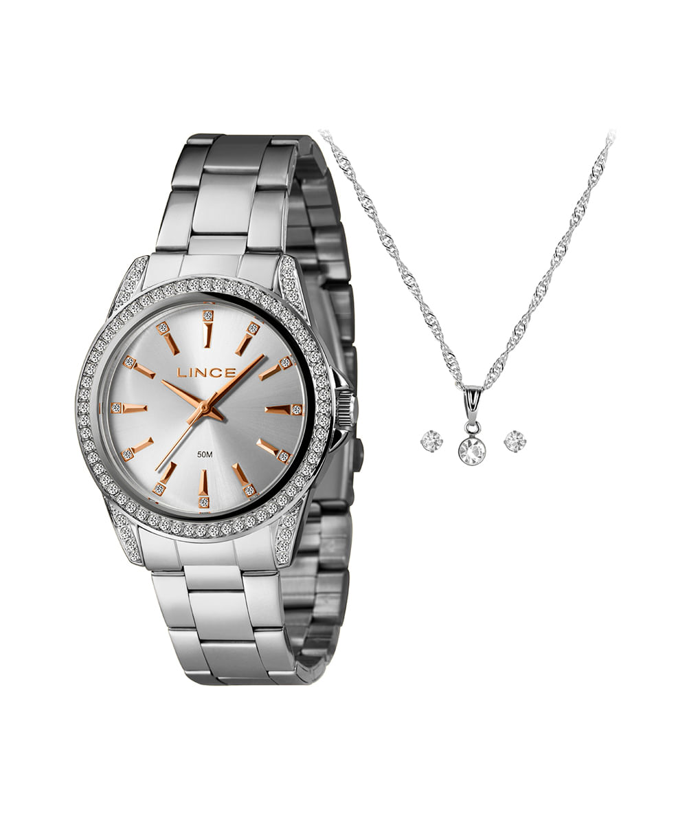kit relógio feminino lince analógico lrmj160l40ka7zs1sx prateado