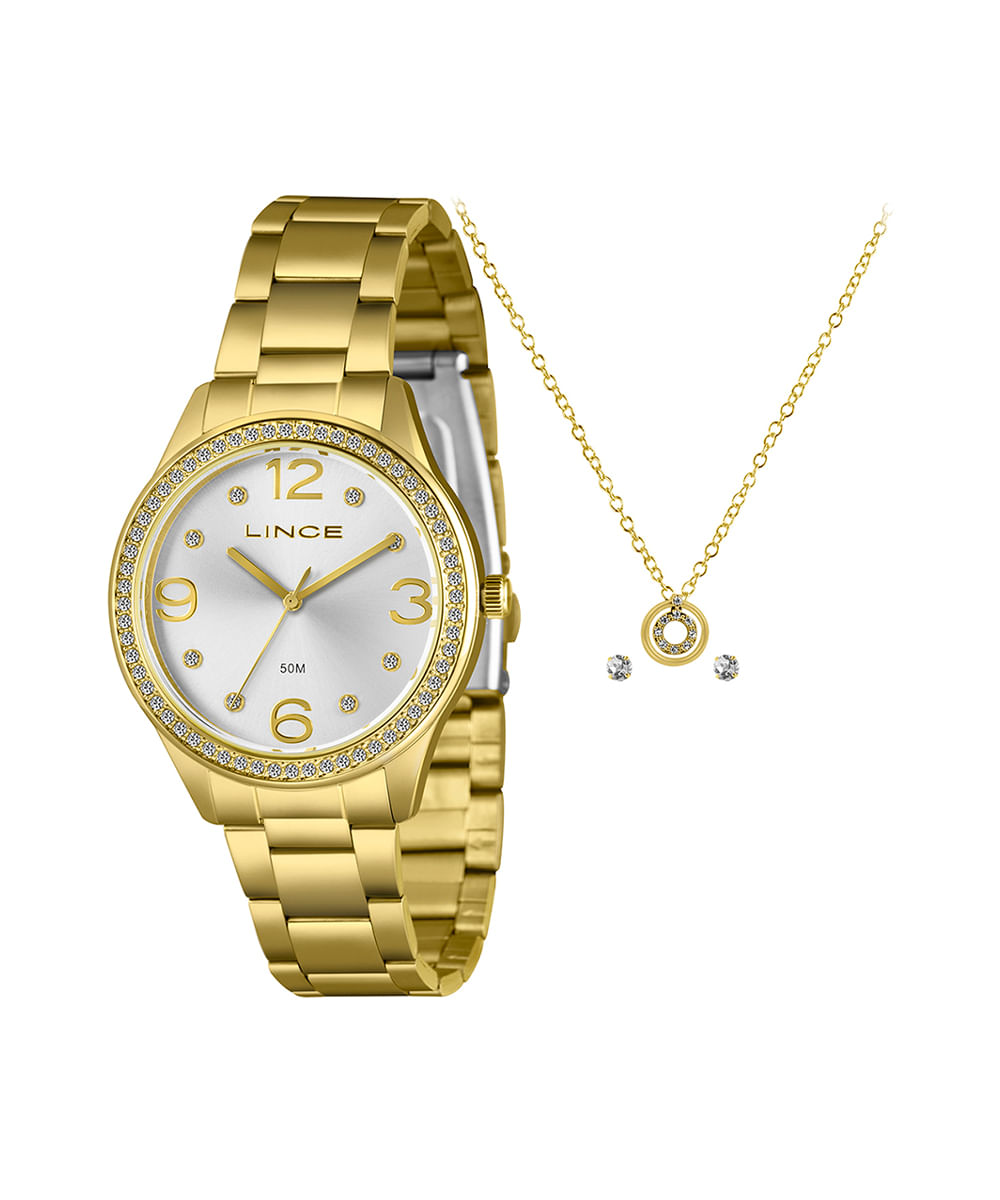 kit relógio feminino lince analógico lrgj172l38kaahs2kx dourado