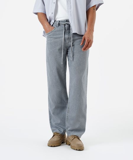 calça baggy masculina jeans com cinto  cinza 38 calça baggy masculina jeans com cinto  cinza 38