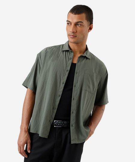 camisa box masculina manga com bolso verde P camisa box masculina manga com bolso verde P