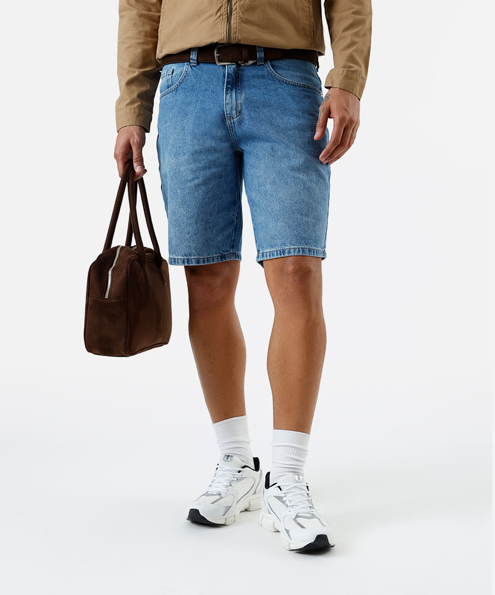 bermuda reta masculina jeans azul
