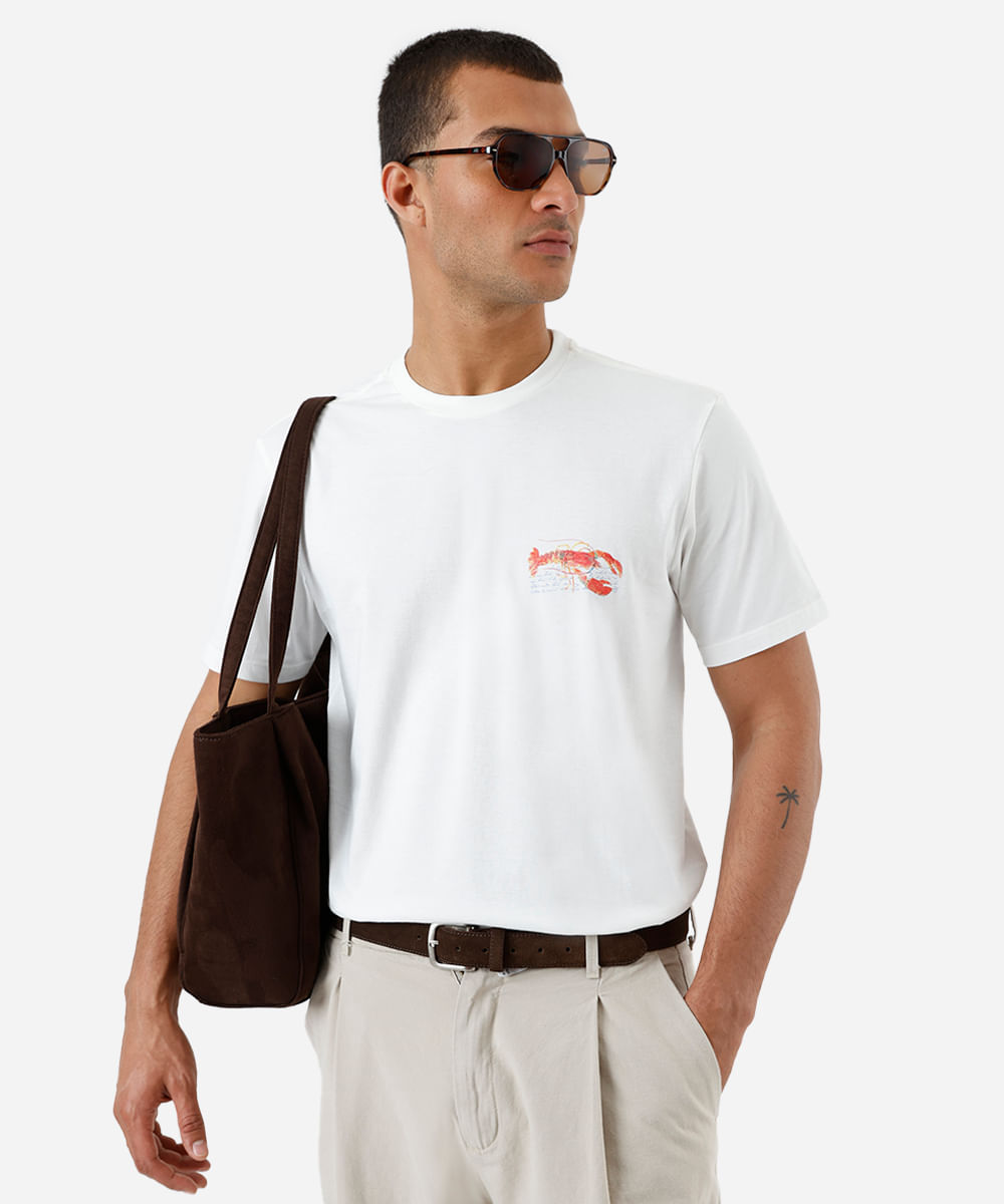 camiseta masculina de algodão lagosta off white
