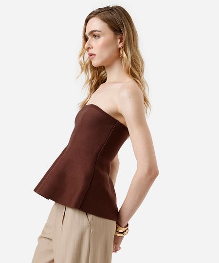 blusa peplum feminina de tricot sem alça marrom PP
