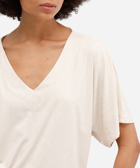 blusa feminina de suede decote v bege G