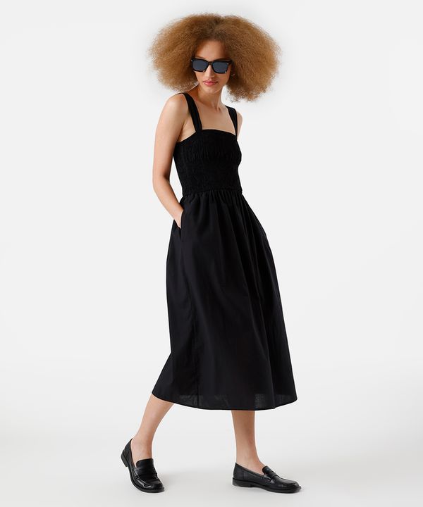 vestido midi feminino de algodão franzido preto M