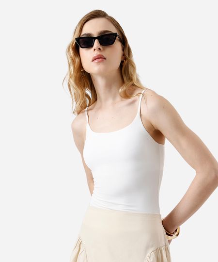 regata básica feminina de poliamida com bojos removíveis off white PP