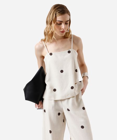 blusa feminina alça fina com linho poá bege P