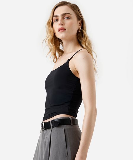 regata básica feminina de poliamida com bojos removíveis preta PP