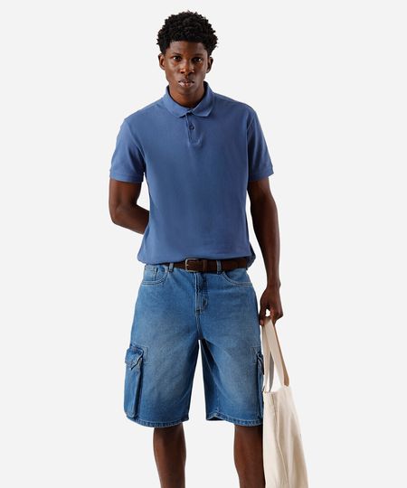 polo básica manga curta - azul médio P polo básica manga curta - azul médio P