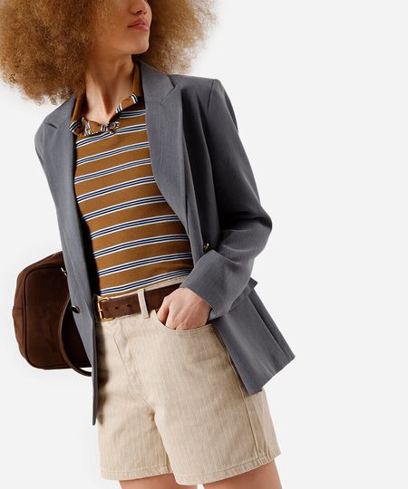 bermuda mom feminina sarja listrada bege 46 bermuda mom feminina sarja listrada bege 46