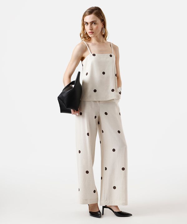calça wide leg feminina com linho poá - areia 38