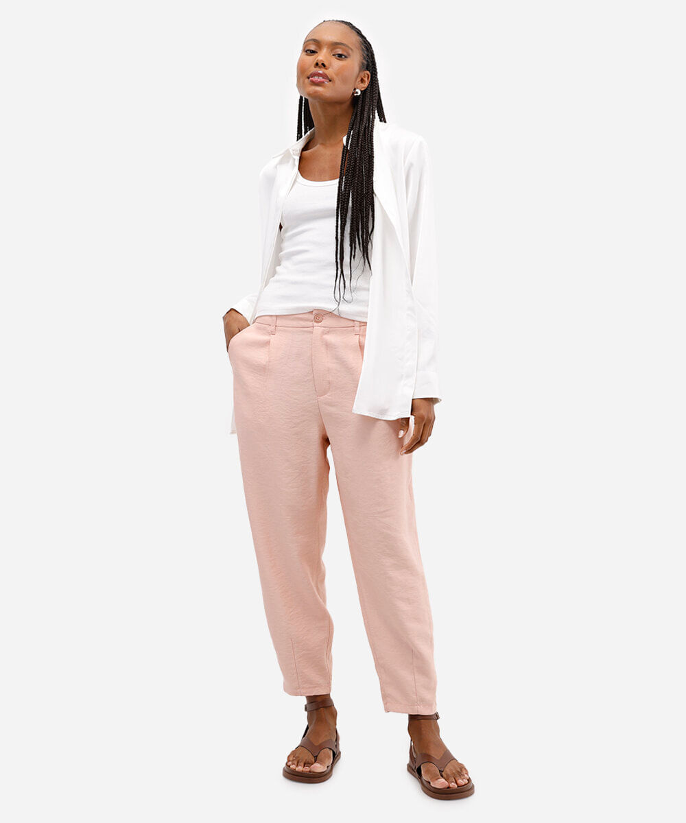 calça feminina pregas rosa