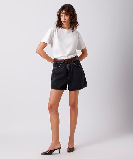 short jeans cintura alta com bolsos mindset preto 34