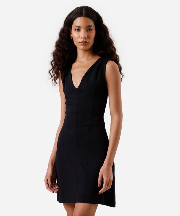 vestido curto feminino decote v com recortes preto M
