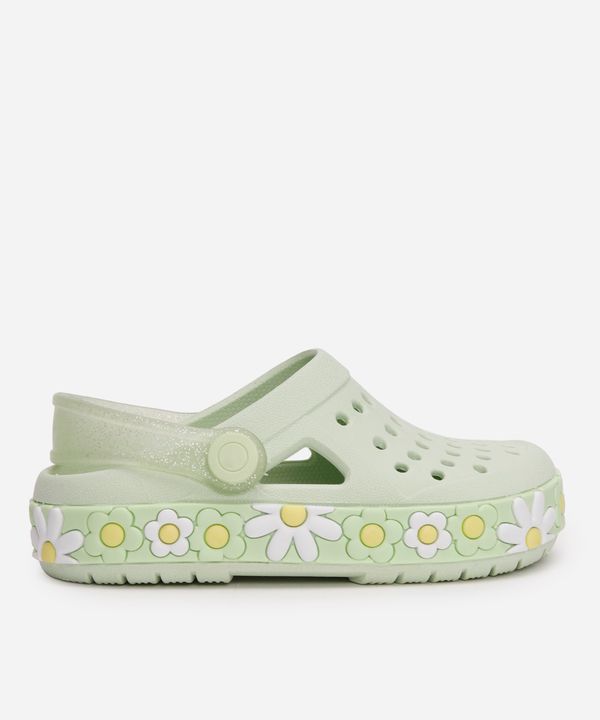 babuche infantil com flores e glitter luelua verde 24-25