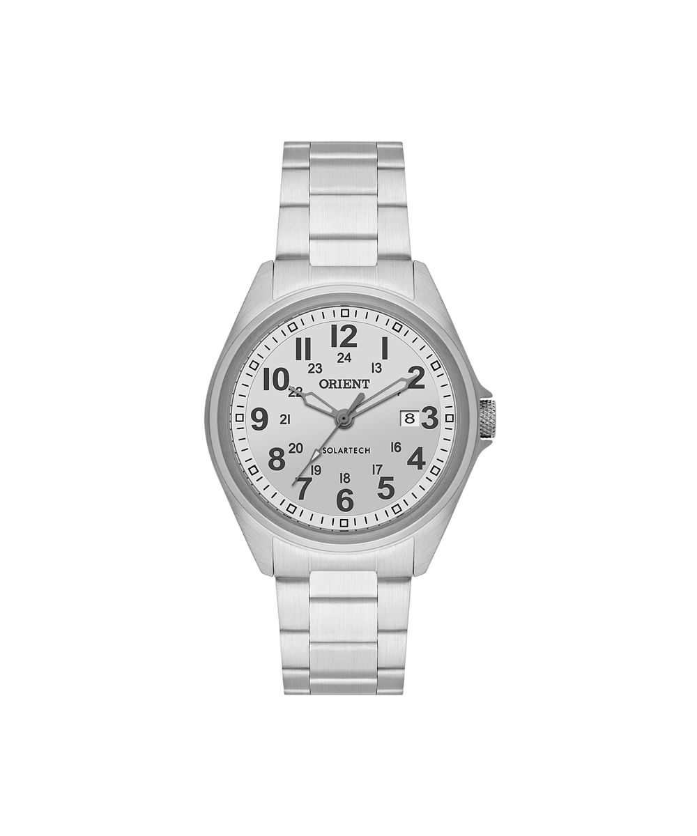 relógio masculino orient solartech analógico calendário mbss1492 b2sx prateado