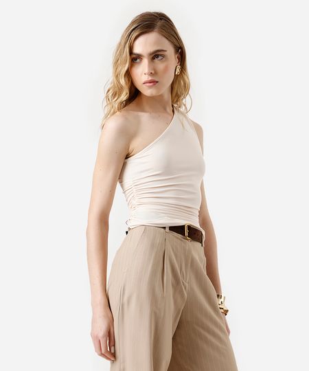 blusa ombro único feminina franzida bege P