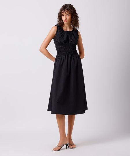 vestido midi feminino franzidos mindset preto P vestido midi feminino franzidos mindset preto P
