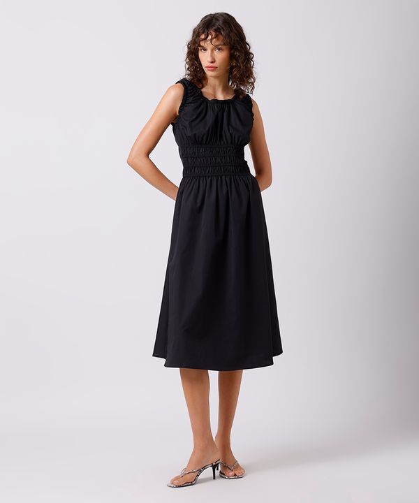vestido midi feminino franzidos mindset preto M