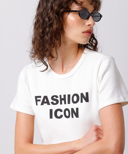 camiseta baby tee feminina de algodão fashion icon mindset off white PP