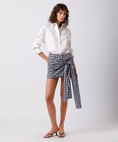 saia curta feminina de algodão xadrez com amarração mindset preta 46 saia curta feminina de algodão xadrez com amarração mindset preta 46