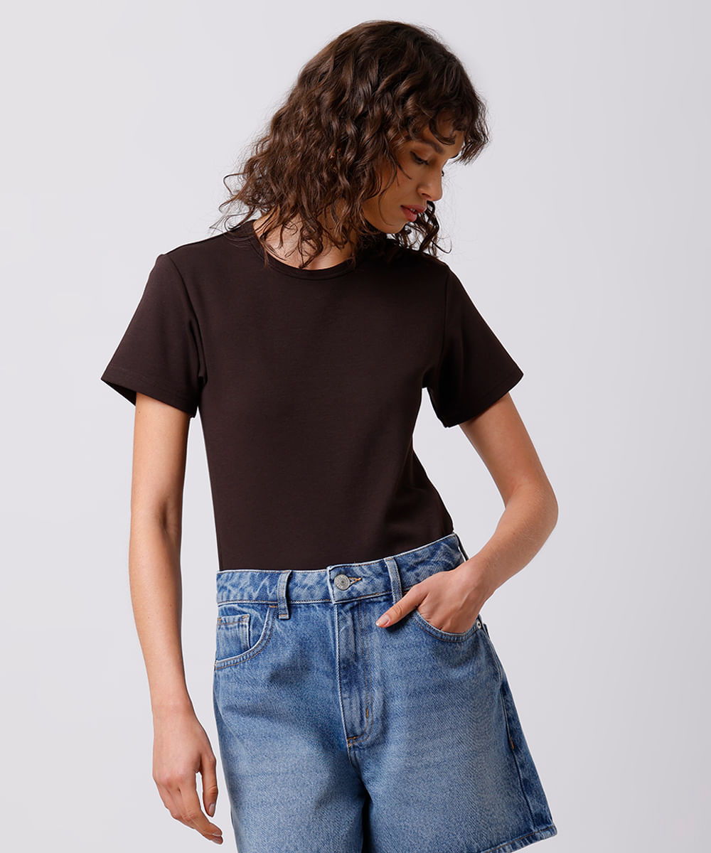 camiseta feminina de algodão peruano mindset marrom