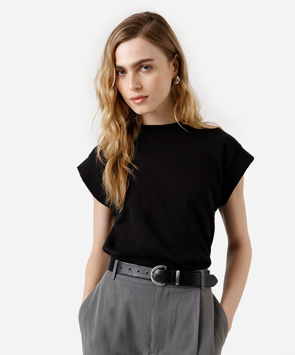 blusa muscle tee feminina de algodão peruano interlock preta