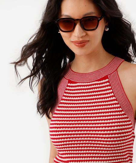 blusa halterneck feminina de tricot listrada texturizada rosa P blusa halterneck feminina de tricot listrada texturizada rosa P