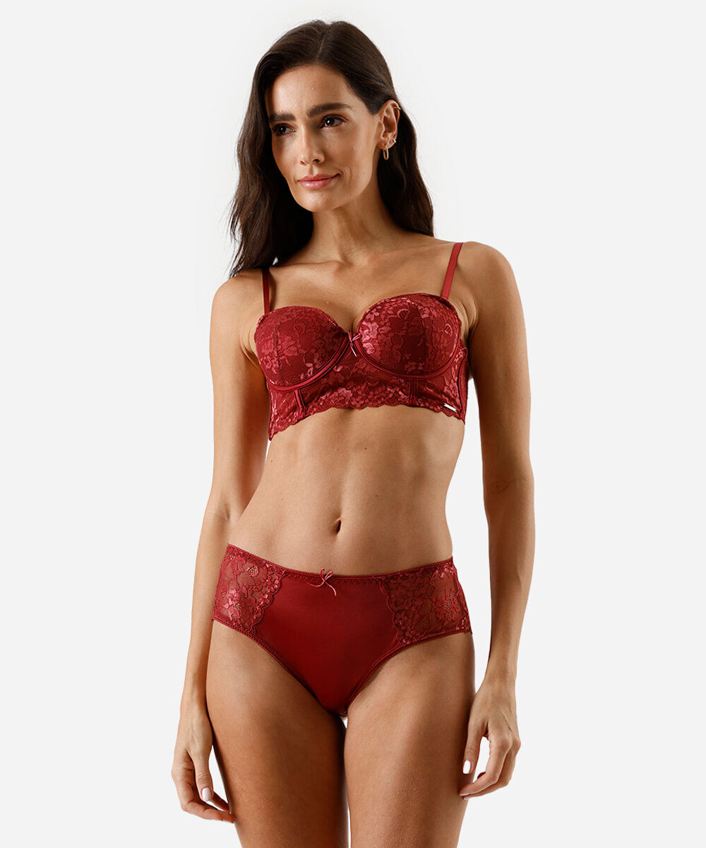 calcinha caleçon com renda floral vermelha