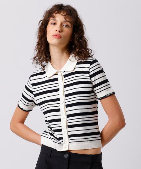 polo feminina de tricot listrada mindset preta P