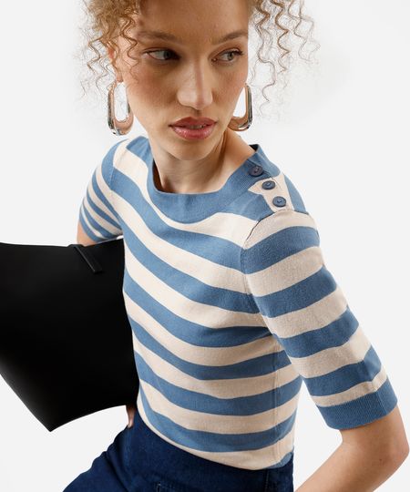 blusa feminina de tricot listrada azul G
