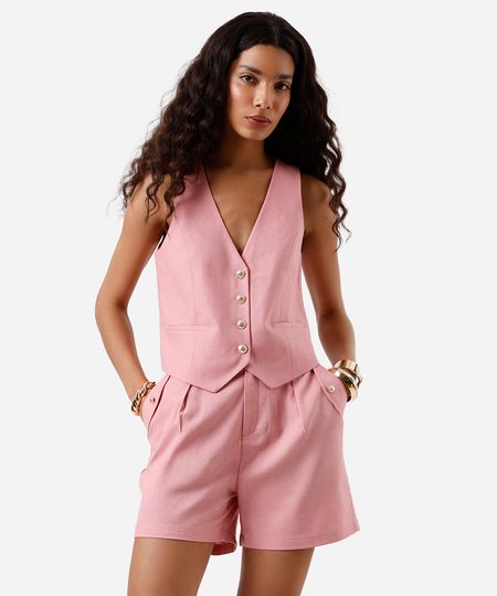 colete feminino de alfaiataria com linho rosa GG colete feminino de alfaiataria com linho rosa GG