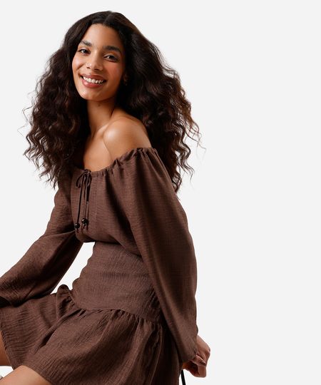 blusa ombro a ombro feminina marrom P blusa ombro a ombro feminina marrom P