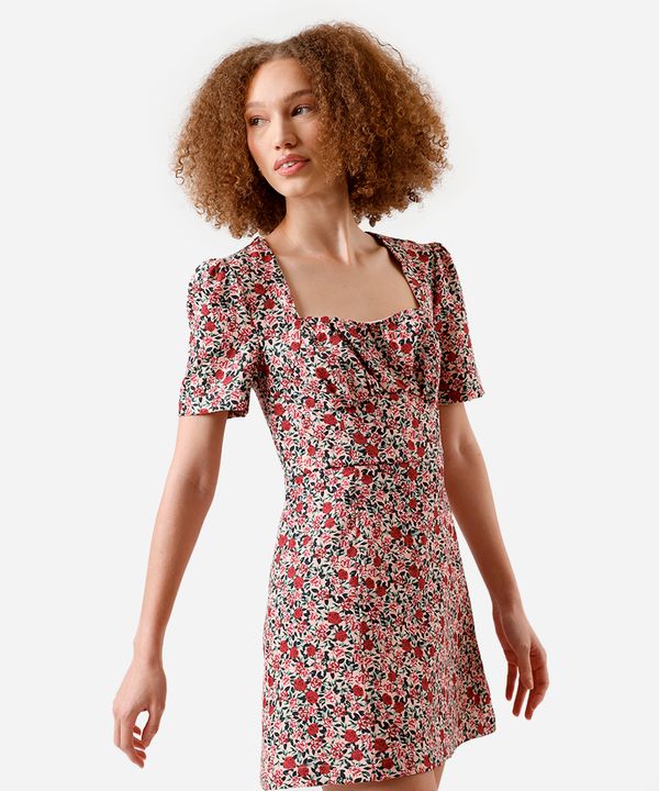 vestido curto feminino decote quadrado floral rosa M