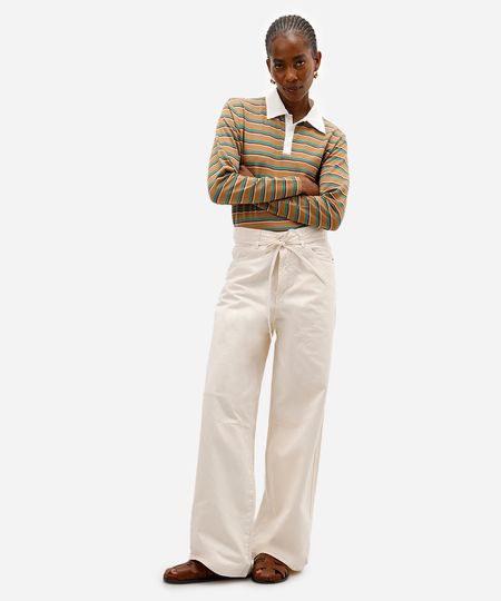 calça skater feminina de sarja com cinto off white 36