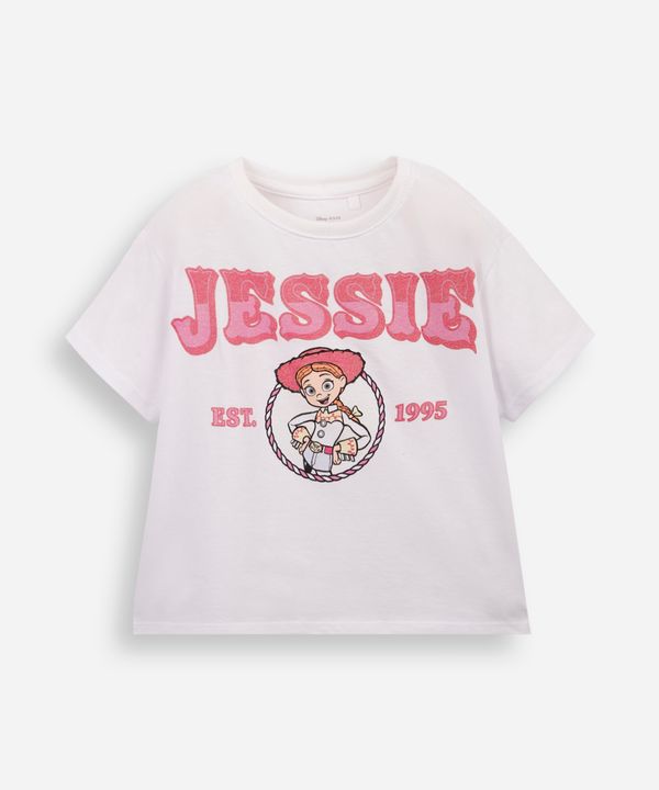 camiseta infantil de algodão jessie toy story com glitter off white 10