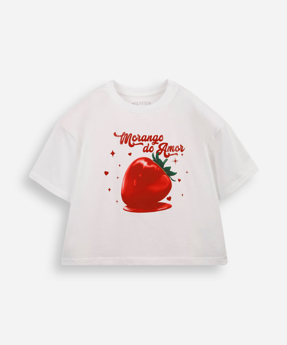 camiseta box juvenil de algodão morango do amor off white
