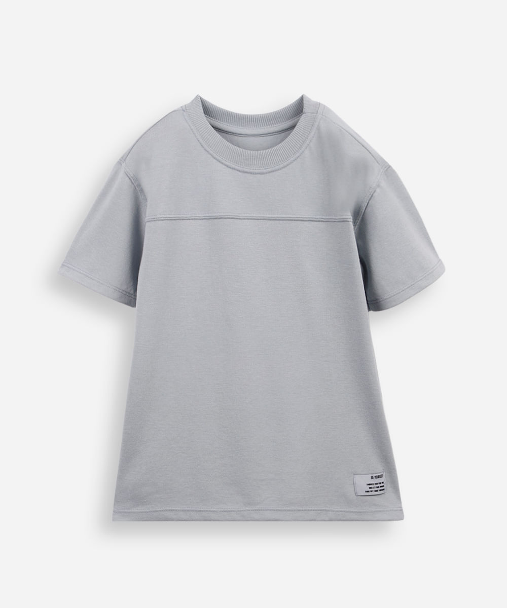 camiseta infantil malha piquet com recorte azul
