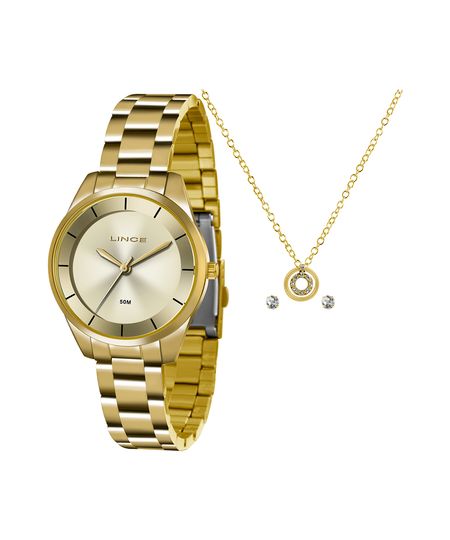 kit relógio feminino lince analógico lrg4446lka9rc1kx dourado UNICO