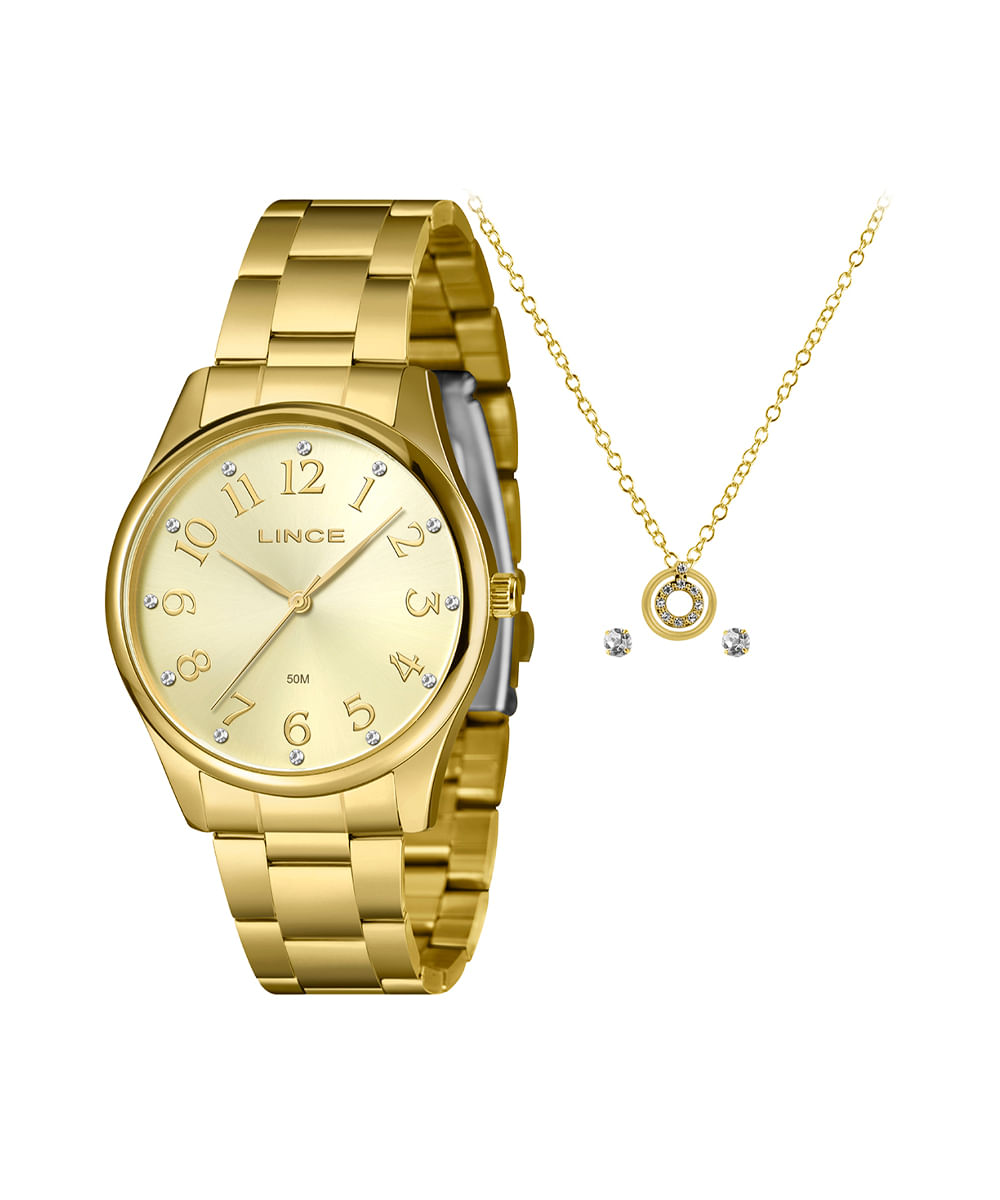 kit relógio feminino lince analógico lrgj177l40ka9vc2kx dourado