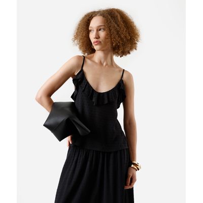 blusa feminina alça fina de viscose texturizada preta
