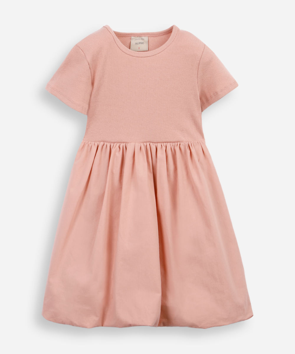 vestido balonê infantil de algodão canelado rosa
