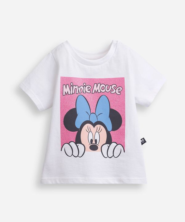 camiseta infantil de algodão minnie com glitter off white 4