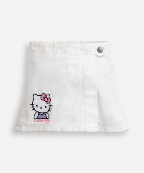 short saia infantil de sarja com bordado hello kitty off white 5