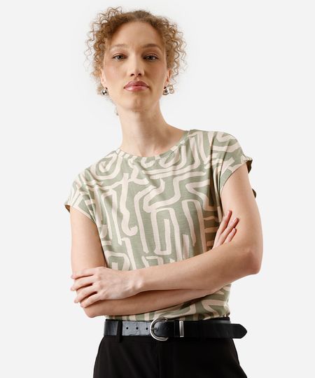 blusa feminina de viscose manga curta geométrica verde P blusa feminina de viscose manga curta geométrica verde P